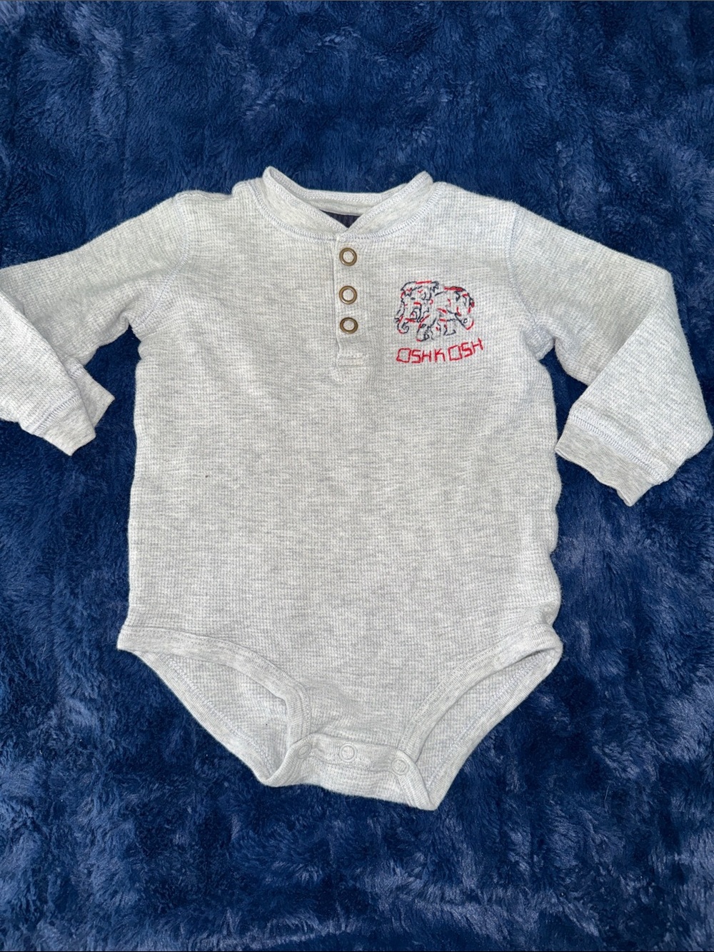 18 M vintage 1990s OshKosh Light Gray Henley Long Sleeve Bodysuit baby boy